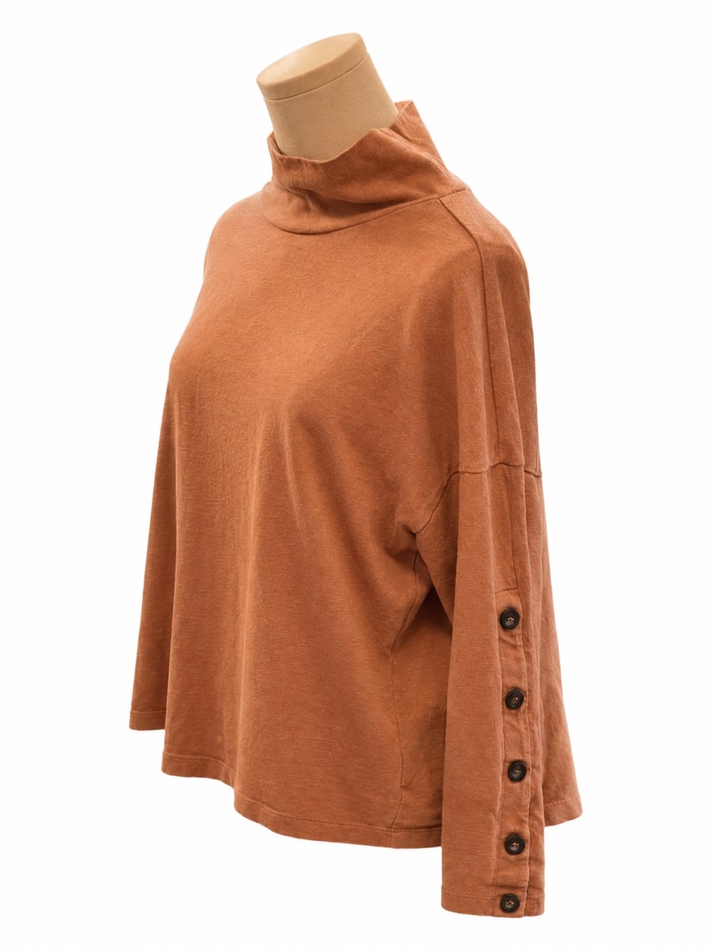 Madewell Button-Sleeve Turtleneck Top Dusty Rose Large 100% Cotton - Picture 2 of 5